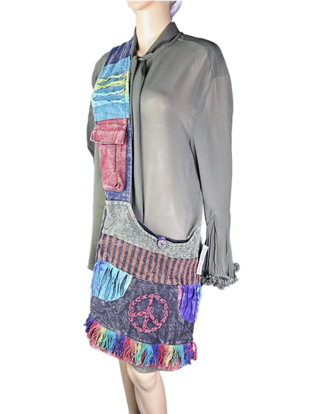 ✌️ NWT Boho Patchwork Fringed Monk Peace Bag Nepal ✌️
